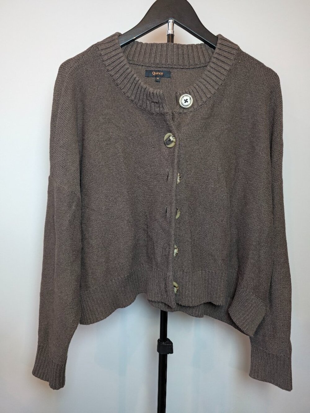 Quince Women's Size XL 100% Organic Cotton Cropped Cardigan Brown Academia